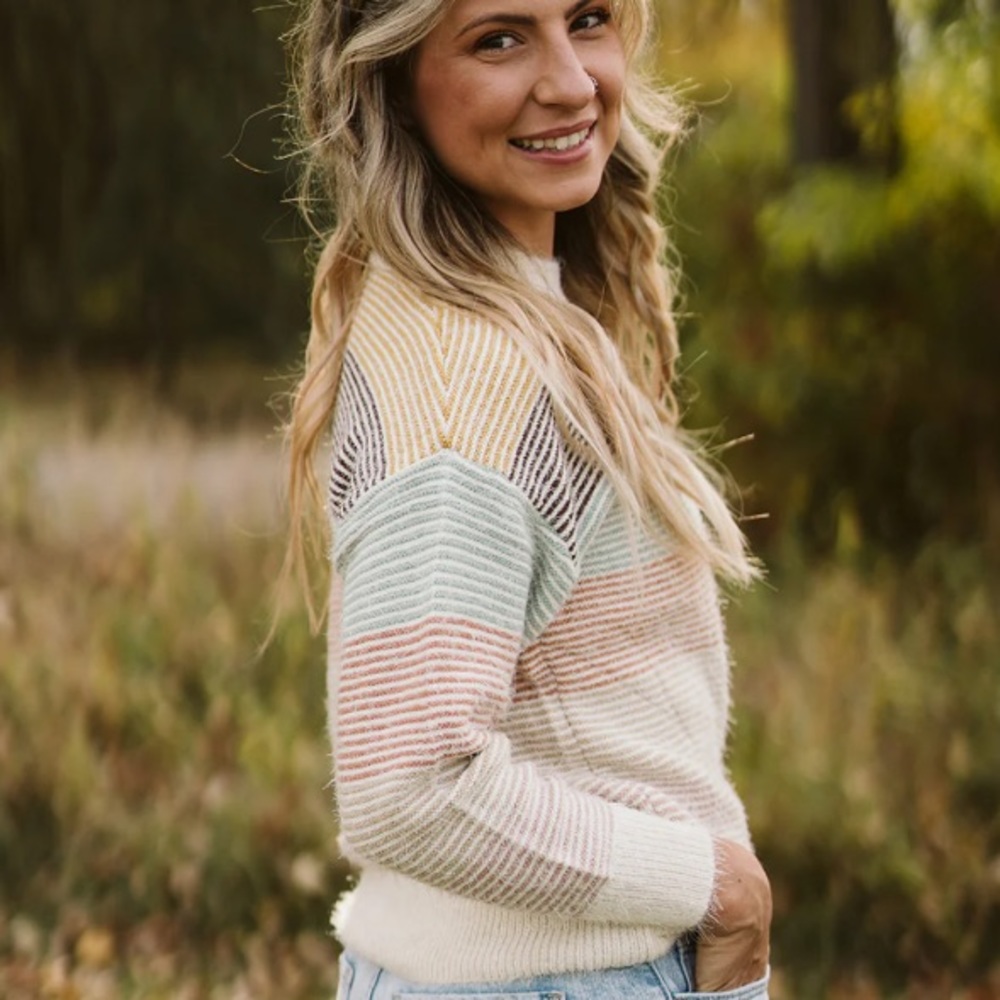 18 Stripe pastel colorblock fuzzy beautiful sweater